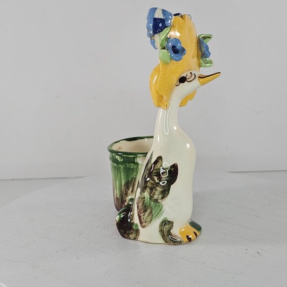 Vintage Di Palma California Pottery Goose Wearing Large Hat Planter Figurine - Picture 3 of 10